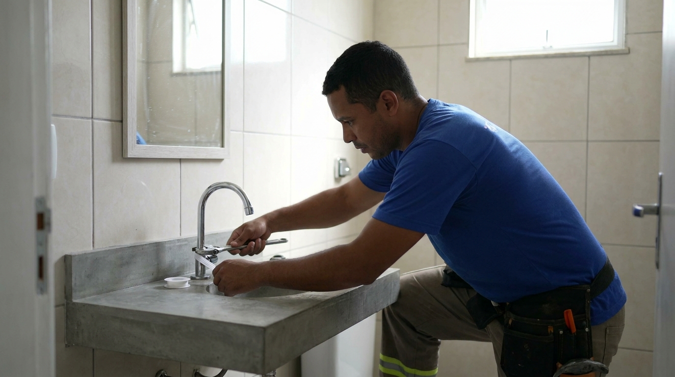 Encanador instalando torneira em Palmas‑TO
