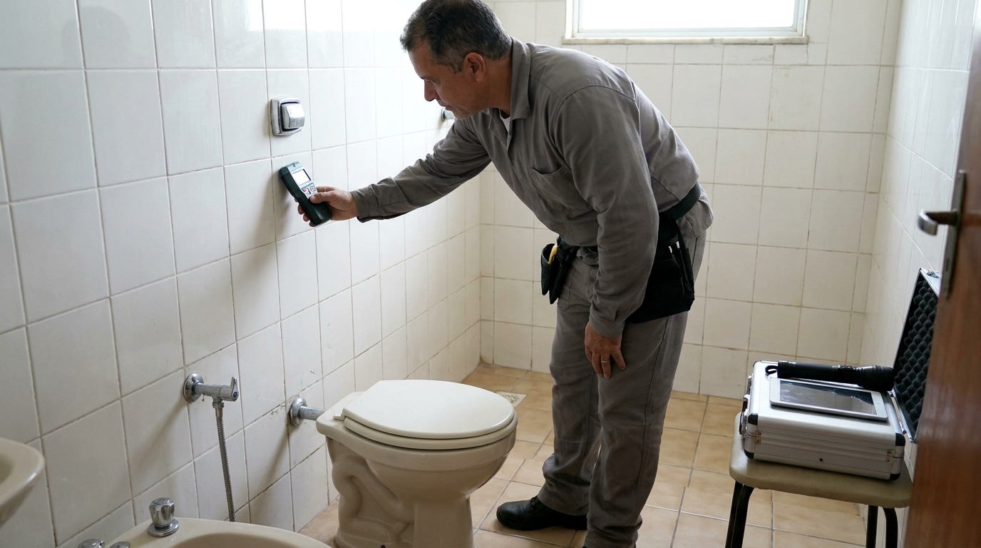 Técnico de caça vazamento analisando tubulação em Palmas‑TO